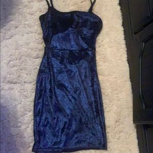 crushed velvet metallic blue dress
